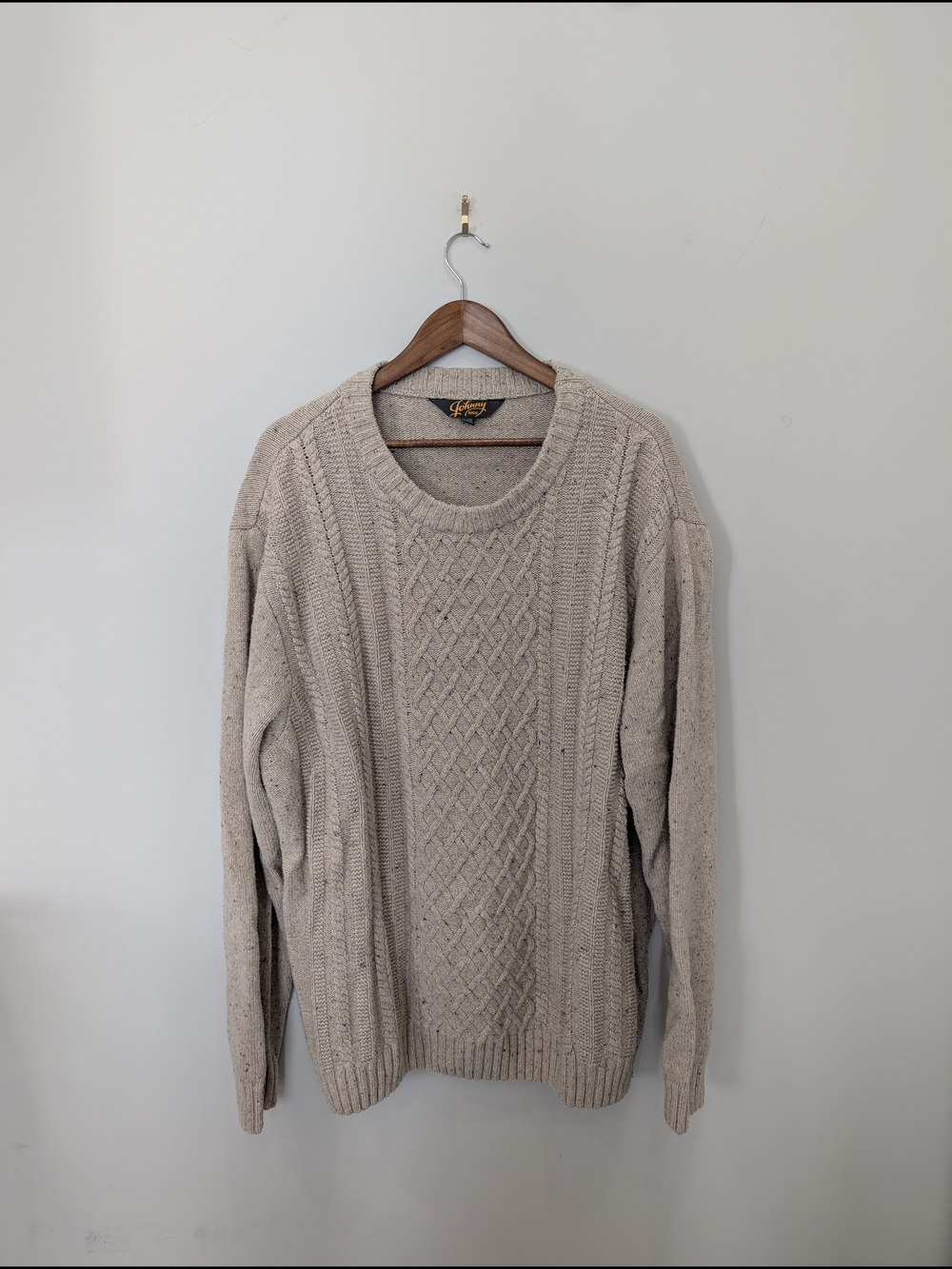 Fisherman Cable Knit Crewneck Sweater - Beige